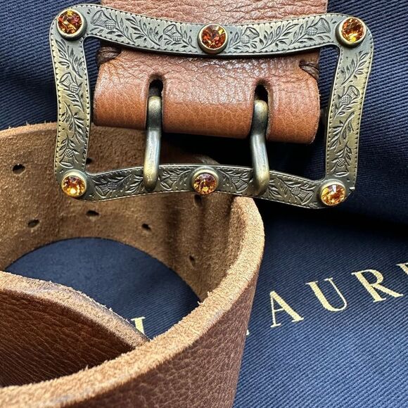 Ralph Lauren Italian Embellished Brass Buckle Calfskin Contour Belt main image 16